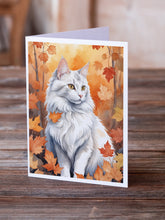 Load image into Gallery viewer, Turkish Angora Cat in Fall Leaves Greeting Cards - Blank Note Cards – 8-Pack of Artist-Designed Cards with Envelopes