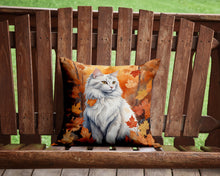 Load image into Gallery viewer, Turkish Angora Cat in Fall Leaves Throw Pillow - 14x14 Decorative Pillow – Art for Your Home &amp; Patio