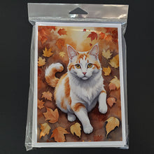 Load image into Gallery viewer, Turkish Van Cat in Fall Leaves Greeting Cards - Blank Note Cards – 8-Pack of Artist-Designed Cards with Envelopes