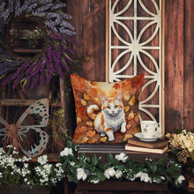 Load image into Gallery viewer, Turkish Van Cat in Fall Leaves Throw Pillow