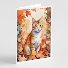 Load image into Gallery viewer, Ural Rex Cat in Fall Leaves Greeting Cards - Blank Note Cards – 8-Pack of Artist-Designed Cards with Envelopes
