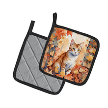 Load image into Gallery viewer, Ural Rex Cat in Fall Leaves Pot Holders - Set of 2 Decorative Kitchen Helpers | Made in the USA