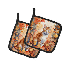 Load image into Gallery viewer, Ural Rex Cat in Fall Leaves Pot Holders - Set of 2 Decorative Kitchen Helpers | Made in the USA