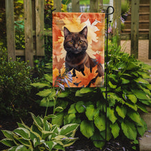 Load image into Gallery viewer, York Chocolate Cat Fall Garden Flag - Cat in Fall Leaves - Cat-Themed Seasonal Yard Decor