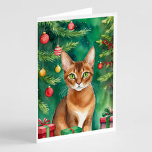 Load image into Gallery viewer, Abyssinian Cat By the Christmas Tree Greeting Cards - Blank Note Cards – 8-Pack of Artist-Designed Cards with Envelopes