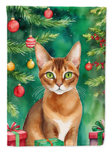 Load image into Gallery viewer, Abyssinian Christmas Garden Flag - Cat by the Christmas Tree - Cat-Themed Holiday Yard Decor