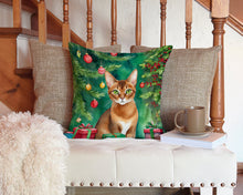 Load image into Gallery viewer, Abyssinian Cat By the Christmas Tree Throw Pillow - 14x14 Decorative Pillow – Art for Your Home &amp; Patio