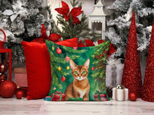 Load image into Gallery viewer, Abyssinian Cat By the Christmas Tree Throw Pillow