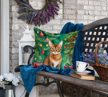 Load image into Gallery viewer, Abyssinian Cat By the Christmas Tree Throw Pillow