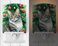 Load image into Gallery viewer, American Bobtail Cat By the Christmas Tree Ceramic Night Light