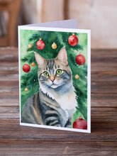 Load image into Gallery viewer, American Bobtail Cat By the Christmas Tree Greeting Cards - Blank Note Cards – 8-Pack of Artist-Designed Cards with Envelopes