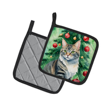 Load image into Gallery viewer, American Bobtail Cat By the Christmas Tree Pot Holders - Set of 2 Decorative Kitchen Helpers | Made in the USA
