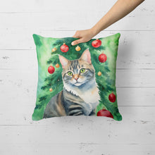 Load image into Gallery viewer, American Bobtail Cat By the Christmas Tree Throw Pillow