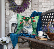 Load image into Gallery viewer, American Bobtail Cat By the Christmas Tree Throw Pillow
