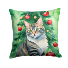 Load image into Gallery viewer, American Bobtail Cat By the Christmas Tree Throw Pillow