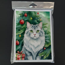 Load image into Gallery viewer, American Curl Cat By the Christmas Tree Greeting Cards - Blank Note Cards – 8-Pack of Artist-Designed Cards with Envelopes