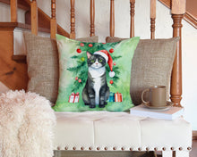 Load image into Gallery viewer, American Polydactyl Cat By the Christmas Tree Throw Pillow - 14x14 Decorative Pillow – Art for Your Home &amp; Patio