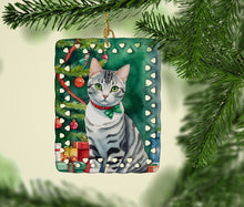 Load image into Gallery viewer, American Shorthair Cat By the Christmas Tree Porcelain Ornament