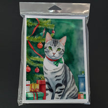 Load image into Gallery viewer, American Shorthair Cat By the Christmas Tree Greeting Cards - Blank Note Cards – 8-Pack of Artist-Designed Cards with Envelopes