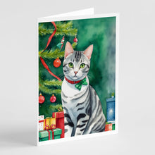 Load image into Gallery viewer, American Shorthair Cat By the Christmas Tree Greeting Cards - Blank Note Cards – 8-Pack of Artist-Designed Cards with Envelopes