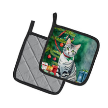 Load image into Gallery viewer, American Shorthair Cat By the Christmas Tree Pot Holders - Set of 2 Decorative Kitchen Helpers | Made in the USA