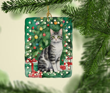 Load image into Gallery viewer, American Wirehair Cat By the Christmas Tree Porcelain Ornament