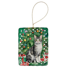 Load image into Gallery viewer, American Wirehair Cat By the Christmas Tree Porcelain Ornament