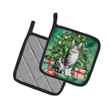 Load image into Gallery viewer, American Wirehair Cat By the Christmas Tree Pot Holders - Set of 2 Decorative Kitchen Helpers | Made in the USA