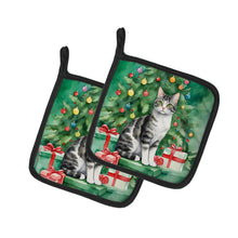 Load image into Gallery viewer, American Wirehair Cat By the Christmas Tree Pot Holders - Set of 2 Decorative Kitchen Helpers | Made in the USA