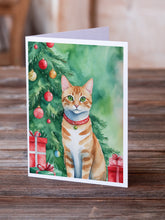 Load image into Gallery viewer, Arabian Mau Cat By the Christmas Tree Greeting Cards - Blank Note Cards – 8-Pack of Artist-Designed Cards with Envelopes