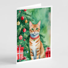 Load image into Gallery viewer, Arabian Mau Cat By the Christmas Tree Greeting Cards - Blank Note Cards – 8-Pack of Artist-Designed Cards with Envelopes
