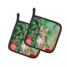 Load image into Gallery viewer, Arabian Mau Cat By the Christmas Tree Pot Holders - Set of 2 Decorative Kitchen Helpers | Made in the USA