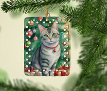 Load image into Gallery viewer, Asian Cat By the Christmas Tree Porcelain Ornament