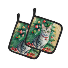 Load image into Gallery viewer, Asian Cat By the Christmas Tree Pot Holders - Set of 2 Decorative Kitchen Helpers | Made in the USA