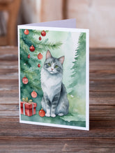 Load image into Gallery viewer, Australian Mist Cat By the Christmas Tree Greeting Cards - Blank Note Cards – 8-Pack of Artist-Designed Cards with Envelopes