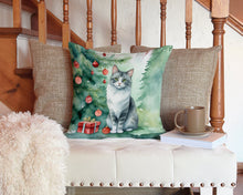Load image into Gallery viewer, Australian Mist Cat By the Christmas Tree Throw Pillow - 14x14 Decorative Pillow – Art for Your Home &amp; Patio