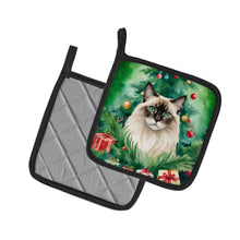 Load image into Gallery viewer, Balinese Cat By the Christmas Tree Pot Holders - Set of 2 Decorative Kitchen Helpers | Made in the USA