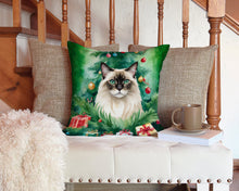 Load image into Gallery viewer, Balinese Cat By the Christmas Tree Throw Pillow - 14x14 Decorative Pillow – Art for Your Home &amp; Patio