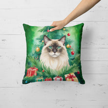 Load image into Gallery viewer, Balinese Cat By the Christmas Tree Throw Pillow