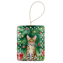 Load image into Gallery viewer, Bengal Cat By the Christmas Tree Porcelain Ornament