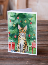 Load image into Gallery viewer, Bengal Cat By the Christmas Tree Greeting Cards - Blank Note Cards – 8-Pack of Artist-Designed Cards with Envelopes