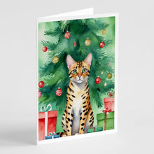 Load image into Gallery viewer, Bengal Cat By the Christmas Tree Greeting Cards - Blank Note Cards – 8-Pack of Artist-Designed Cards with Envelopes
