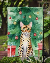 Load image into Gallery viewer, Bengal Cat Christmas Garden Flag - Cat by the Christmas Tree - Cat-Themed Holiday Yard Decor