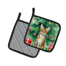 Load image into Gallery viewer, Bengal Cat By the Christmas Tree Pot Holders - Set of 2 Decorative Kitchen Helpers | Made in the USA