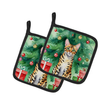 Load image into Gallery viewer, Bengal Cat By the Christmas Tree Pot Holders - Set of 2 Decorative Kitchen Helpers | Made in the USA