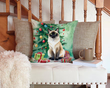 Load image into Gallery viewer, Birman Cat By the Christmas Tree Throw Pillow - 14x14 Decorative Pillow – Art for Your Home &amp; Patio