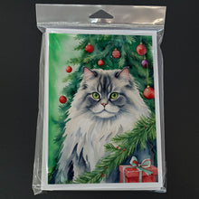 Load image into Gallery viewer, British Longhair Cat By the Christmas Tree Greeting Cards - Blank Note Cards – 8-Pack of Artist-Designed Cards with Envelopes