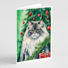 Load image into Gallery viewer, British Longhair Cat By the Christmas Tree Greeting Cards - Blank Note Cards – 8-Pack of Artist-Designed Cards with Envelopes