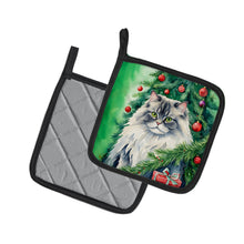 Load image into Gallery viewer, British Longhair Cat By the Christmas Tree Pot Holders - Set of 2 Decorative Kitchen Helpers | Made in the USA