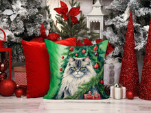 Load image into Gallery viewer, British Longhair Cat By the Christmas Tree Throw Pillow
